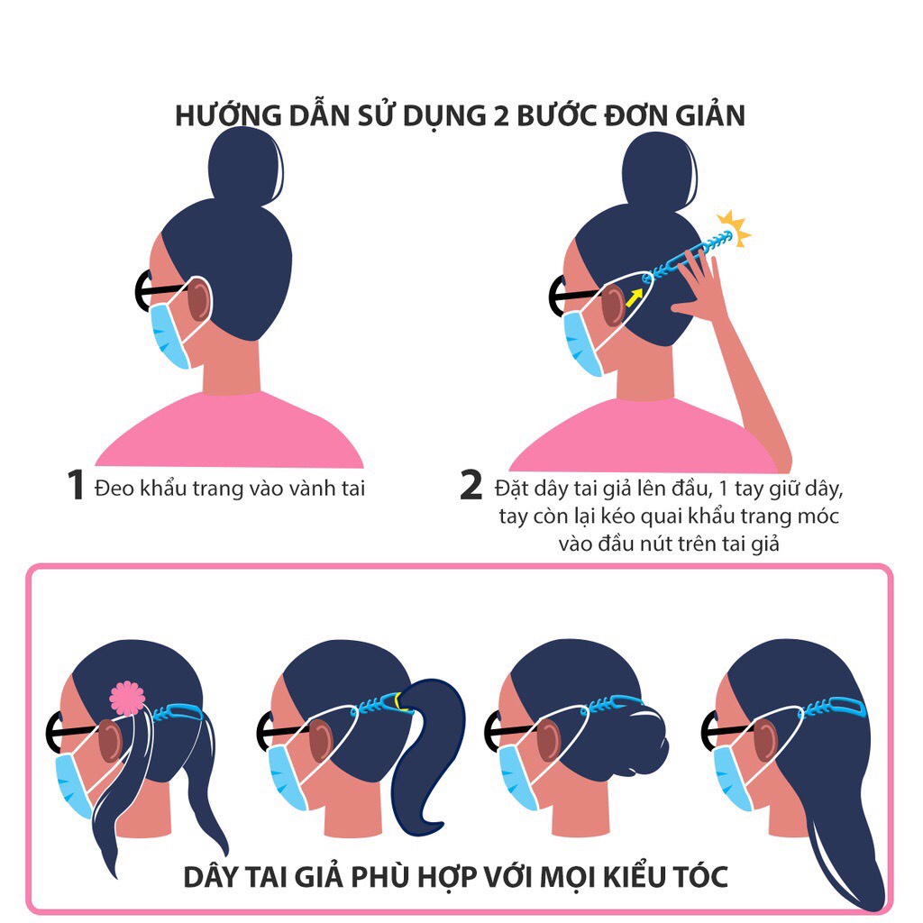 [Có Bán Sĩ] Tai giả đeo khẩu trang bằng cao su TPR nhiệt dẻo - chống đau tai - nhiều màu