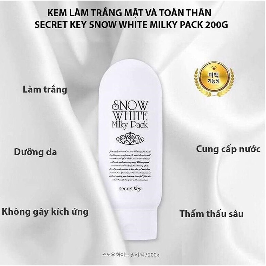 Bộ sản phẩm dưỡng trắng da toàn diện Secret Key (Snow White Cream 50g + Snow White Milky Pack 200g) + tặng Kèm 1 Sample