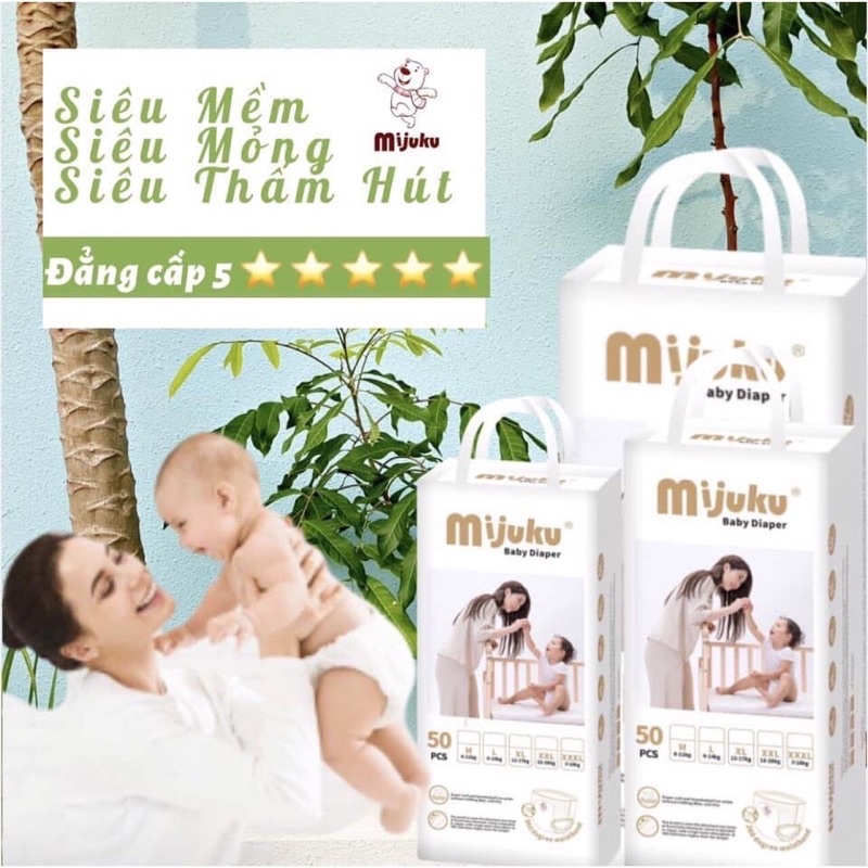 (Freeship) Tã Quần Cao Cấp MIJUKU M50, L50, XL50, XXL50, XXXL50 Siêu Thấm Hút, Mỏng Nhẹ