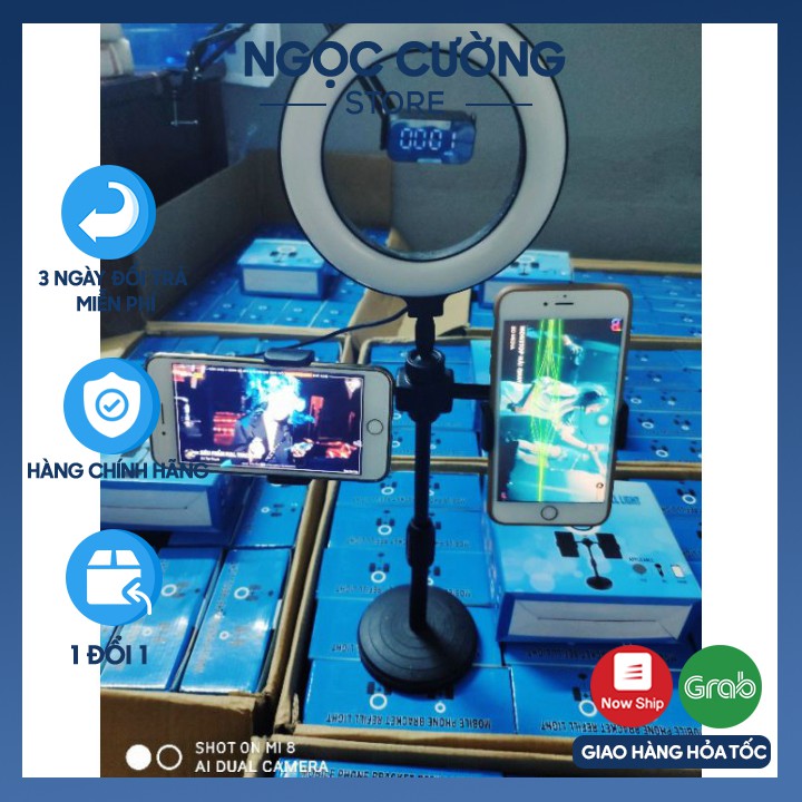 Giá Đỡ 2 Điện Thoại Livestream Có Đèn Led, Kẹp Điện Thoại Để Bàn Quay Video Tiktok Có Đèn Led 3 Màu Có Video, Ảnh Thật | BigBuy360 - bigbuy360.vn