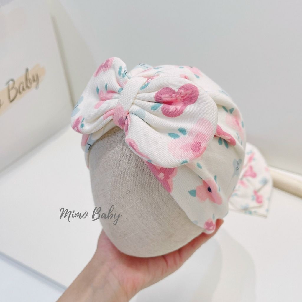 Mũ turban họa tiết hoa màu hồng tím vintage xinh xắn cho bé gái MTB165 Mimo Baby