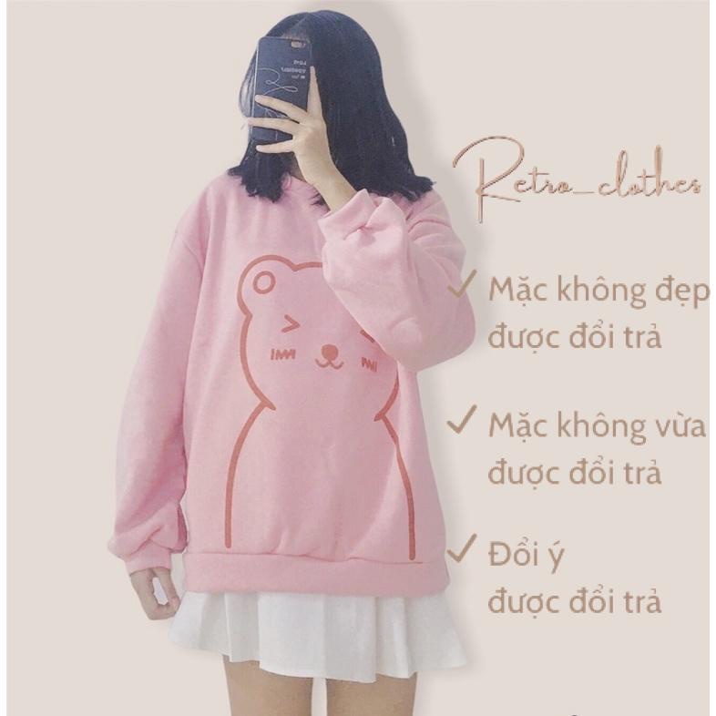 🍂 [Ảnh thật/Tự chụp] Áo hoodie nữ hình gấu form rộng màu hồng nỉ bông cute dễ thương