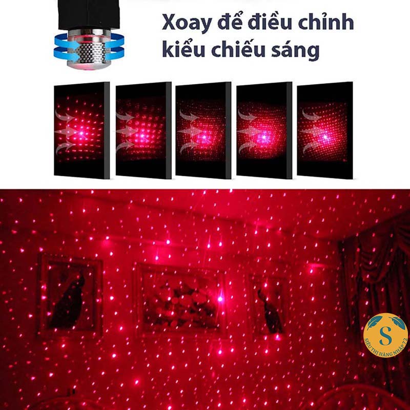 Đèn led laser bầu trời sao trong xe hơi, trần nhà đầu cắm USB tiện dụng [ĐÈN XE HƠI]