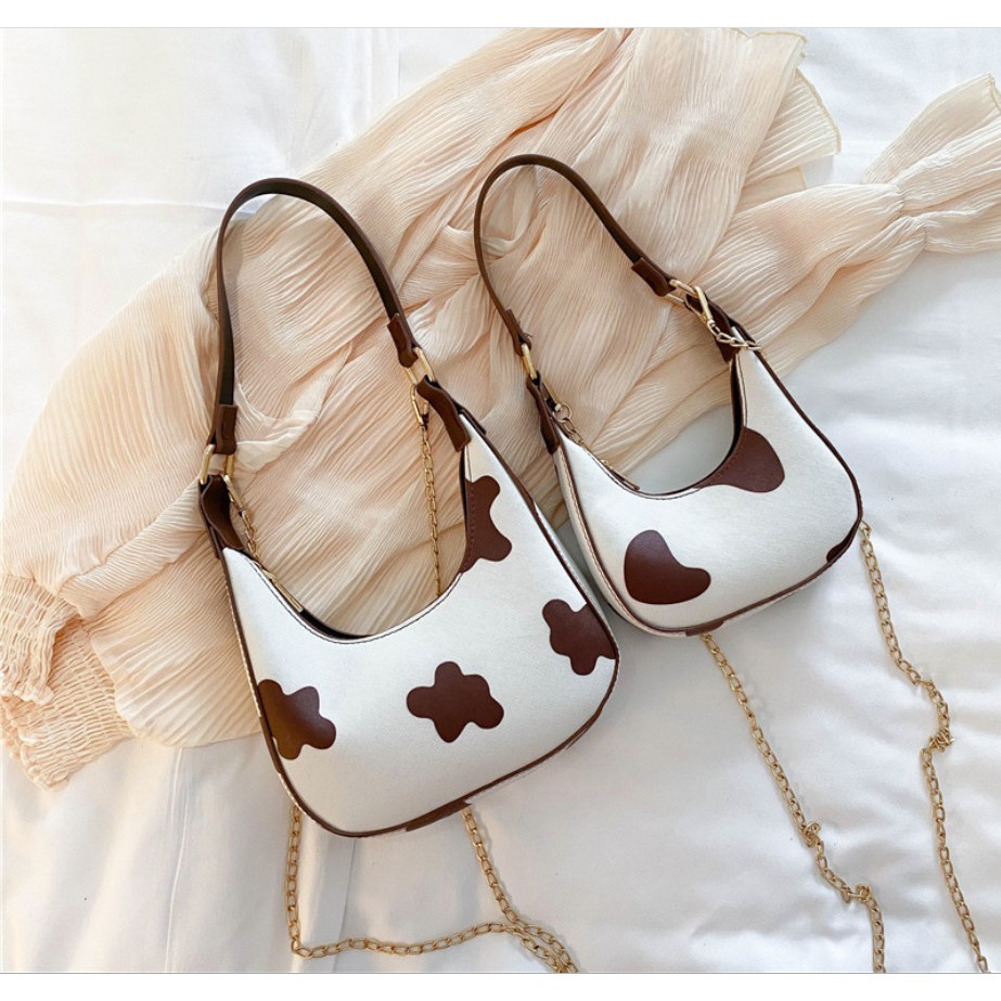 Túi xách thời trang hoạ tiết Bò sữa nâu 18*19*4cm tinh tế hiện đại hàng Quảng Châu sỉ tốt - DREAM STORE