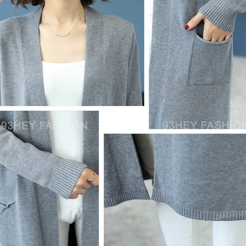 Áo Khoác Len Cadigan Nữ Dáng Dài Có Túi Xẻ Sau Hàng Quảng Châu 93HEY ALC01 | BigBuy360 - bigbuy360.vn
