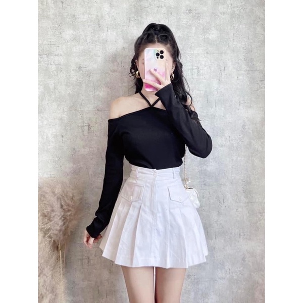 Chân Váy Kaki Xếp Ly Nữ Lưng Cao phối túi nắp Missgirl