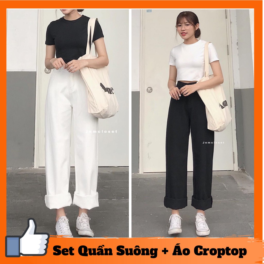 SET Quần Kaki Suông Dài + Áo Croptop Thời Trang MS086 | BigBuy360 - bigbuy360.vn