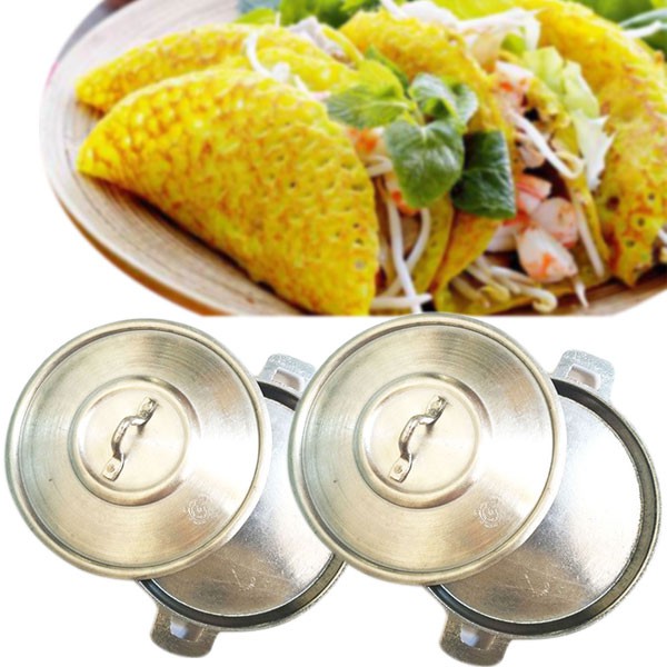 Bộ 2 Chảo Gang Có Nắp Làm Bánh Xèo Quảng, Chiên Trứng, Bánh Rán Chống Bể