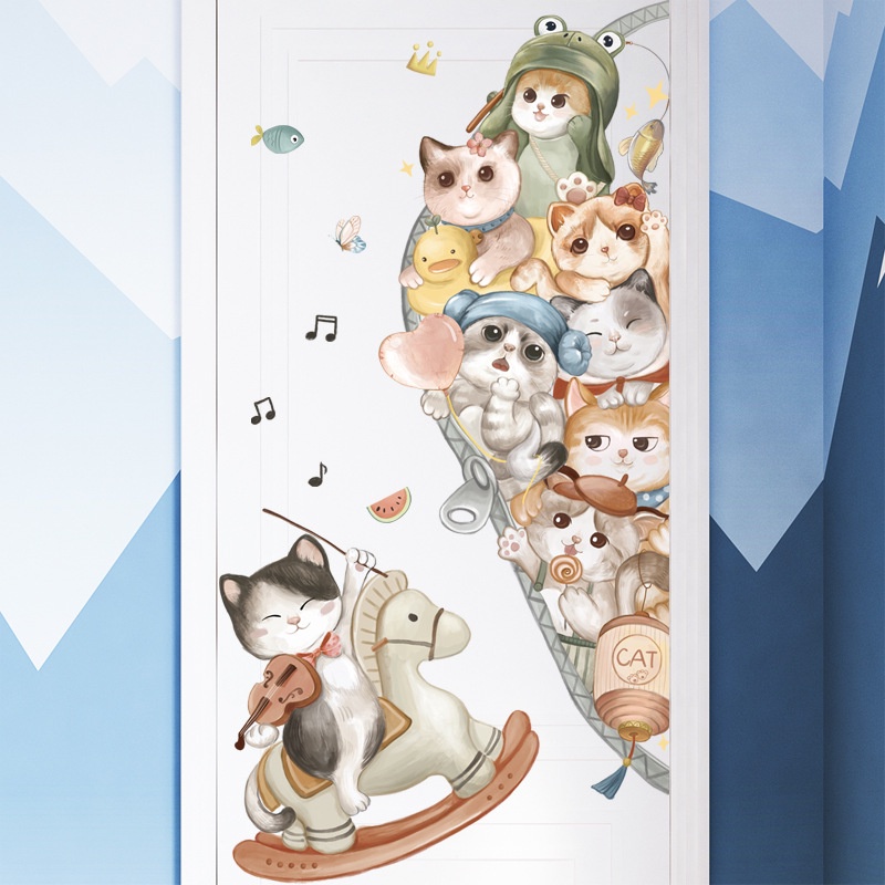 Decal dán tường decor đàn mèo đáng yêu pc Bắc âu trang trí phòng, cửa hàng