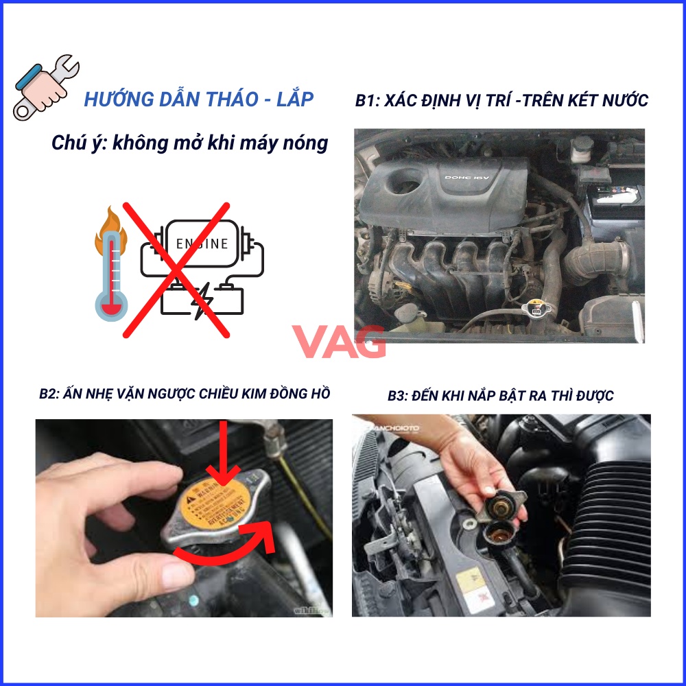 Nắp két nước Hyundai  0.9/ 1.1 Nhĩ to dùng cho Nhiều dòng xe Kia, Hyundai Mã 25330 17000