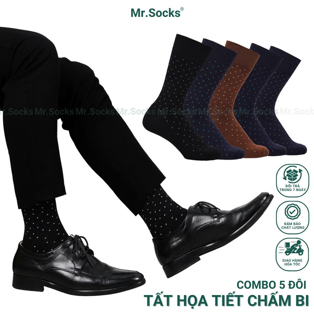 Hộp 5 đôi tất nam công sở Mr.Socks hoạ tiết chấm bi, chất liệu cotton cao cấp, hút ẩm thoáng khí - GOM-CHAMBI-CB5