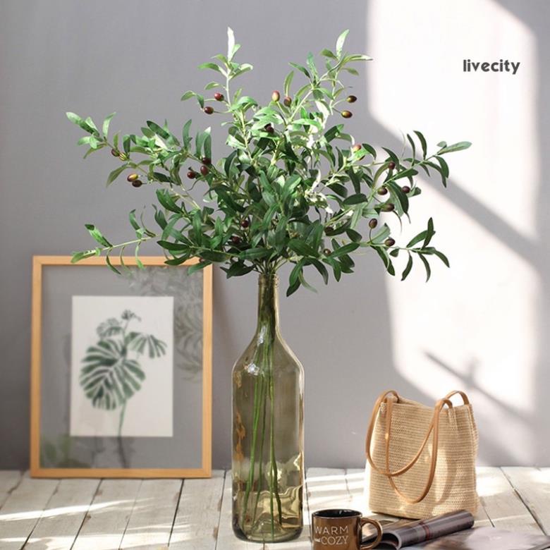 Cành oliu giả dài 95cm kèm quả decor