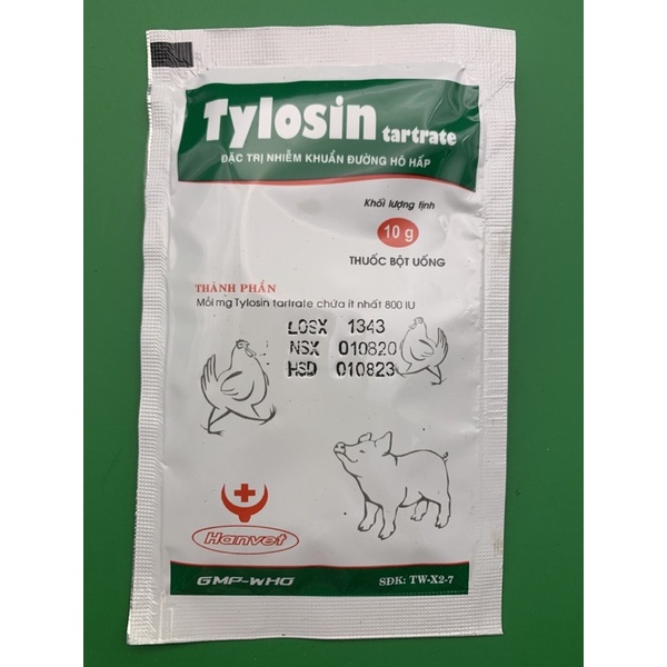 10g Tylosin - hen, viêm phổi, sưng phù đầu, vảy mỏ trên  gà, vịt, ngan, cút, heo
