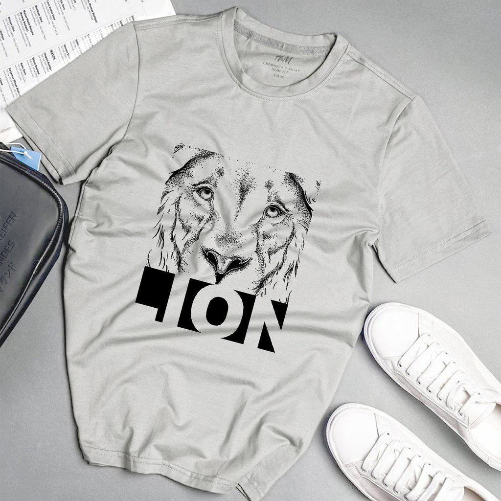 Áo phông nam lion phong cách unisex màu xám