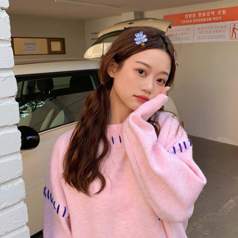 Kẹp Tóc Hình Thỏ / Gấu Kẻ Sọc Caro Không Đường May VANES1 Cho Nữ