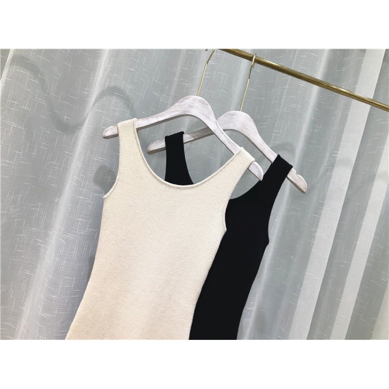 [Mã SKAMSALEP6 giảm 10% tối đa 100K đơn 150K] Đầm len cổ tròn sát nách dáng dài | BigBuy360 - bigbuy360.vn