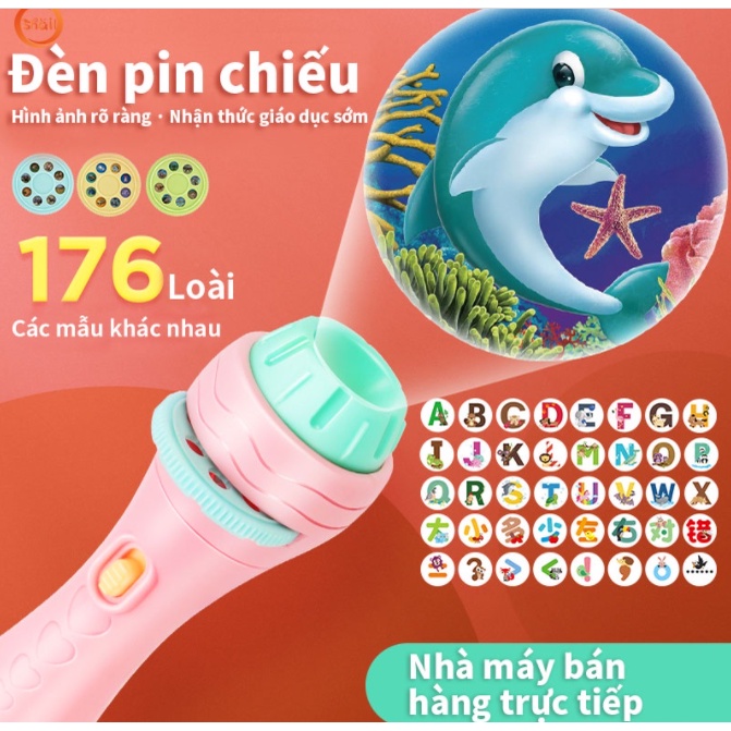 PVN31308 Đèn pin chiếu hình cho bé(Luôn sẵn) 24 hình động vật ngộ nghĩnh, đồ chơi trí tuệ cho trẻ vui chơi khám phá T888