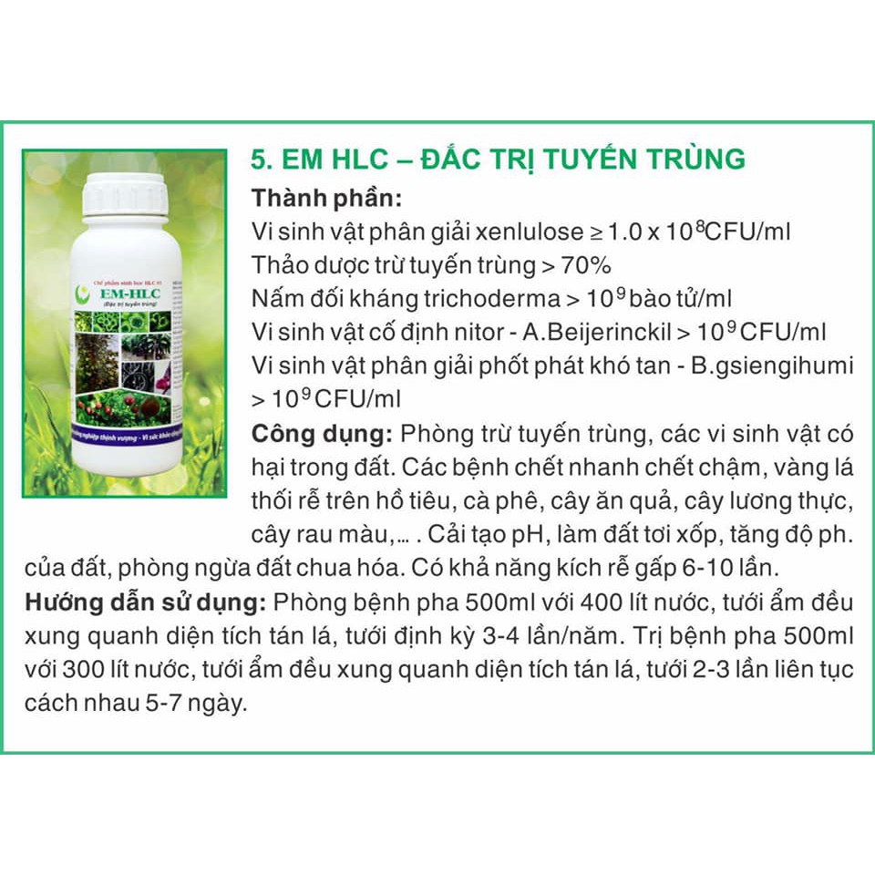 CHẾ PHẨM EM HLC ĐẶC TRỊ TUYẾN TRÙNG - THUỐC ĐẶC TRỊ VÀNG LÁ THỐI RỄ, PHÒNG TRỪ TUYẾN TRÙNG RỄ HẠI CÂY TRỒNG - CHAI 500ML