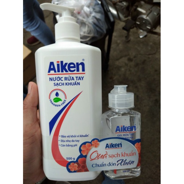 Nước rửa tay sạch khuẩn Aiken 500g tặng kèm gel rửa tay khô 100ml