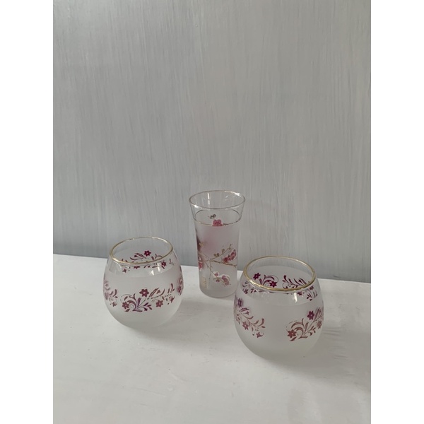 Set bộ ly thủy tinh họa tiết hoa đỏ, ứng dụng uống trà, nước
