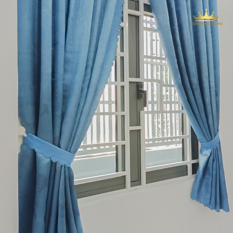 Rèm cửa dán tường, rèm cửa sổ màu xanh biển dịu mát 1 lớp vải chống nắng cao cấp VIP18