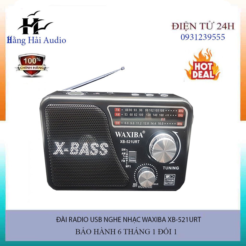 Máy nghe nhạc kiêm đài Radio FM Waxiba XB-521URT- có đèn pin có hỗ trợ thẻ nhớ TF và USB,