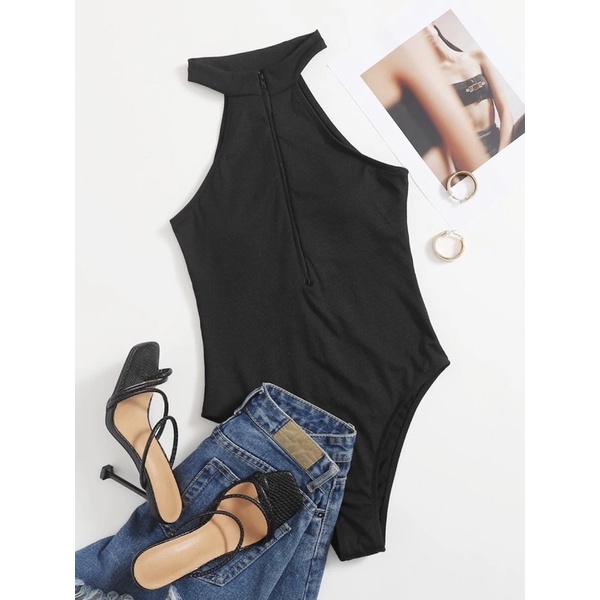 [BKN1111] &lt;ÂU&gt; BODYSUIT ĐEN CỔ TRÒN KÉO KHOÁ NGỰC VẢI TĂM