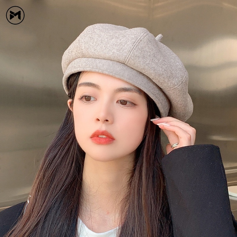 Mũ Beret Len Ấm Áp Thiết Kế Đơn Giản Thời Trang Thu Đông Nhật Bản Mới Cho Nữ