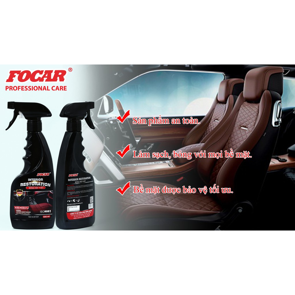 Bộ 2 sản phẩm Nước rửa kính Focar Screen Wash 2.75L + Đánh bóng nội thất ô tô Focar Interior Restoration 500ml