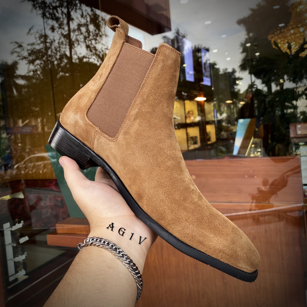 Chelsea boots da lộn nâu August cao cấp