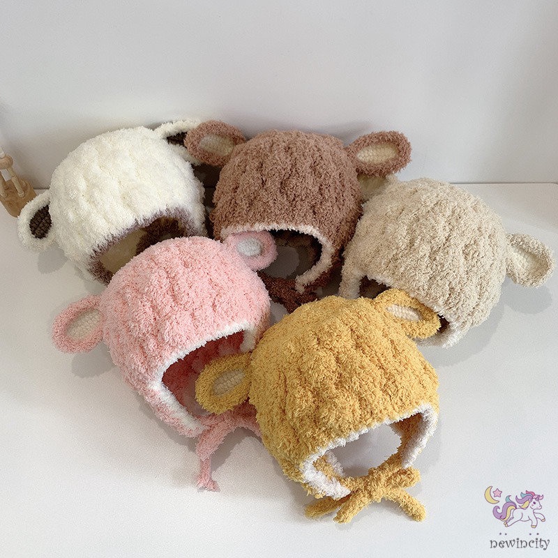 Mũ len trùm tai giữ ấm kiểu Hàn Quốc cho bé