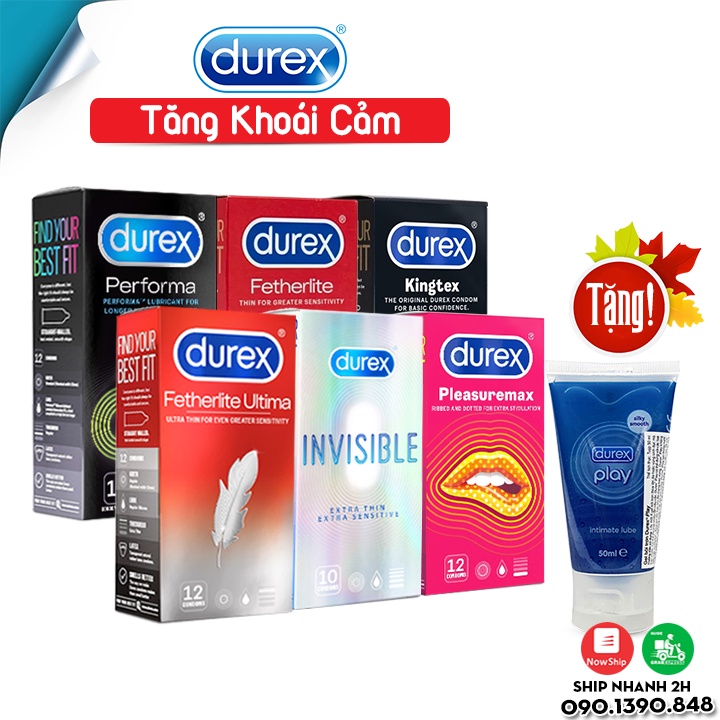 Combo 5 Hộp Bao Cao Su Durex (Pleasuremax+Performa+Invisible+Kingtex+Fetherlite+Fetherlite Ultima). 12C