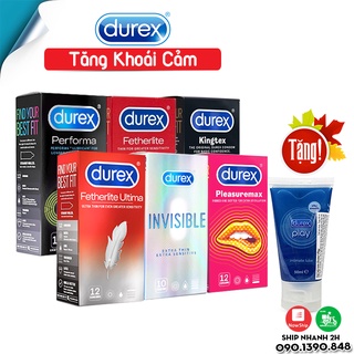 [Tặng Gel Play] Combo 5 Hộp Bao Cao Su Durex (Pleasuremax+Performa+Invisible+Kingtex+Fetherlite+Fetherlite Ultima). 12C