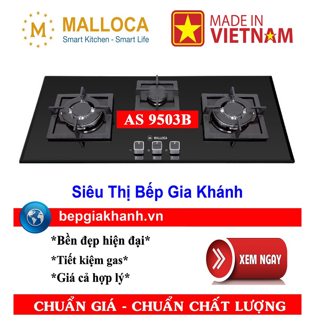 Bếp gas âm 3 vùng nấu Malloca AS 9503B lắp ráp Việt Nam