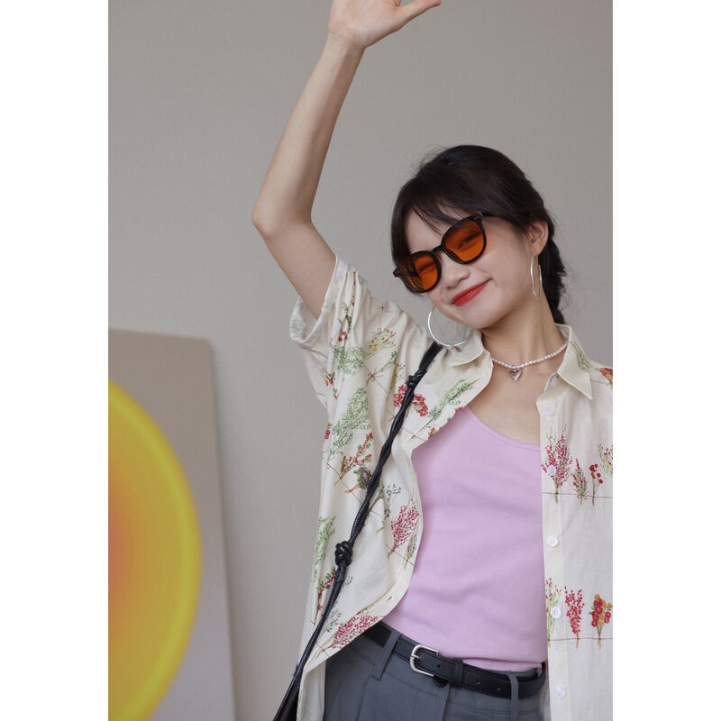 Áo Sơ Mi Nữ Ngắn Tay In Hoa Thời Trang Hàn Quốc