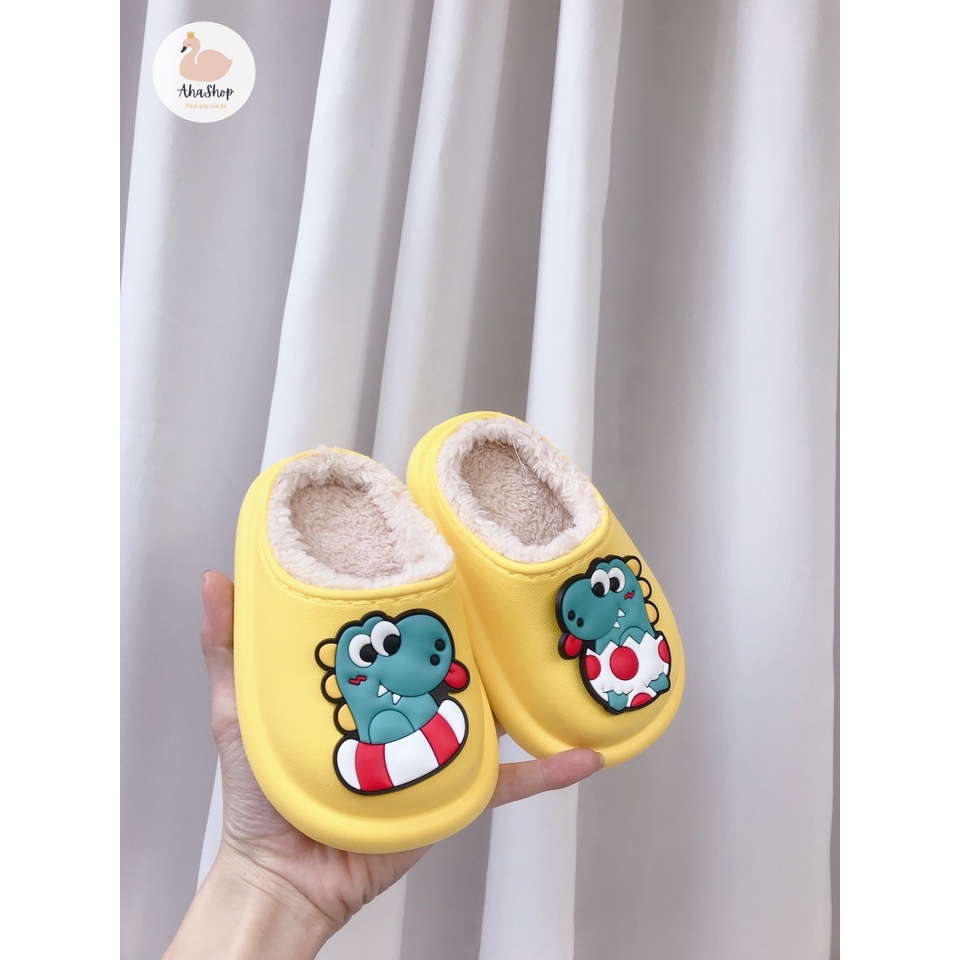 [SẴN - VIDEO THẬT] Dép Sục Cross Lót Lông Hình Khủng Long Cho Bé Trai Bé Gái K046