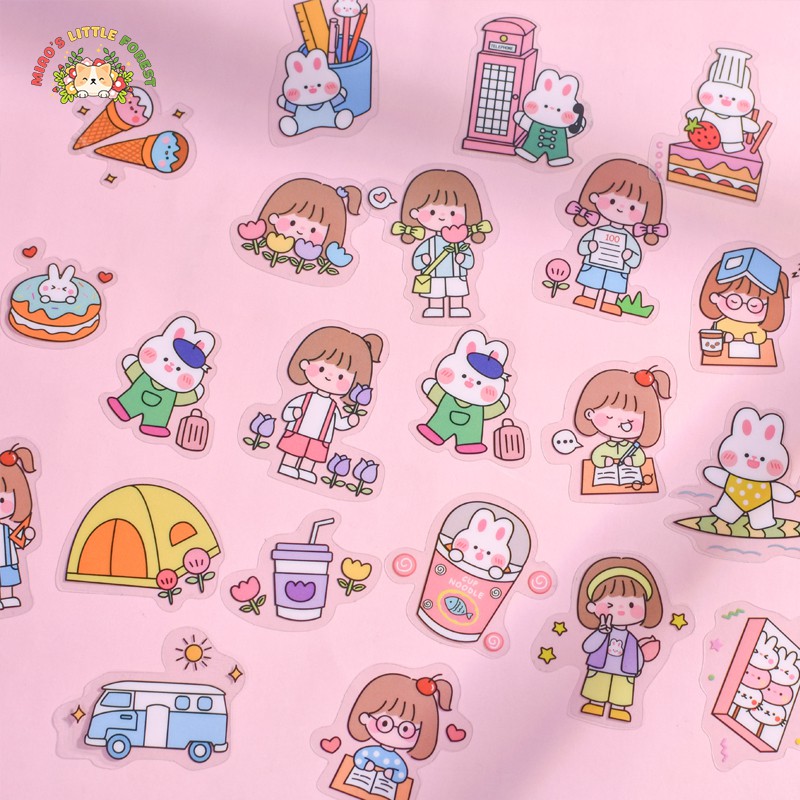 Sticker nền trong cute Rosy Posy nhãn dán thỏ bé gái xinh xắn | MST393