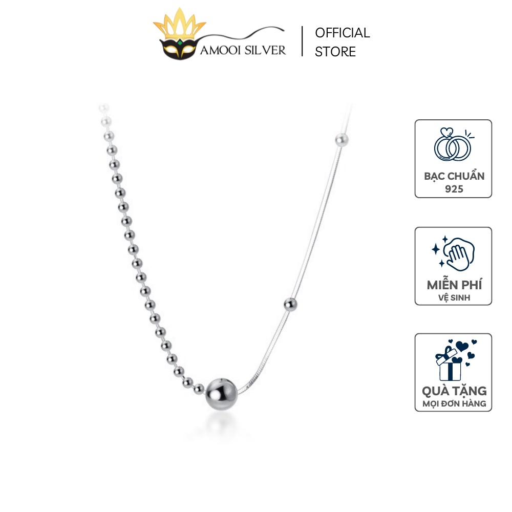 Vòng Cổ Choker Bạc Cao Cấp S925 Mẫu 1 Viên Bi 2 Loại Dây - Amooi Silver AD68