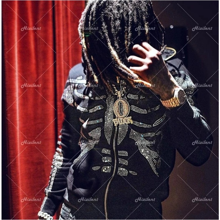 Áo hoodie MMIOT y2k tay dài có khóa kéo đính đá thời trang cho nam