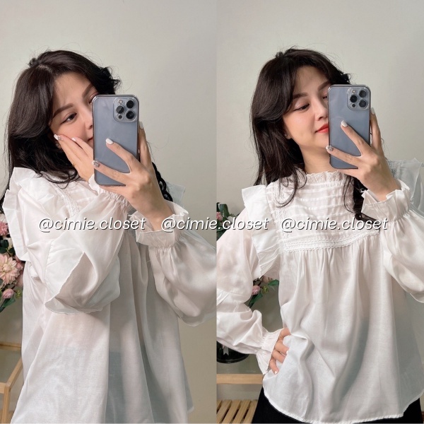 Áo babydoll kẻ li ngang tay bèo chun Ulzaang