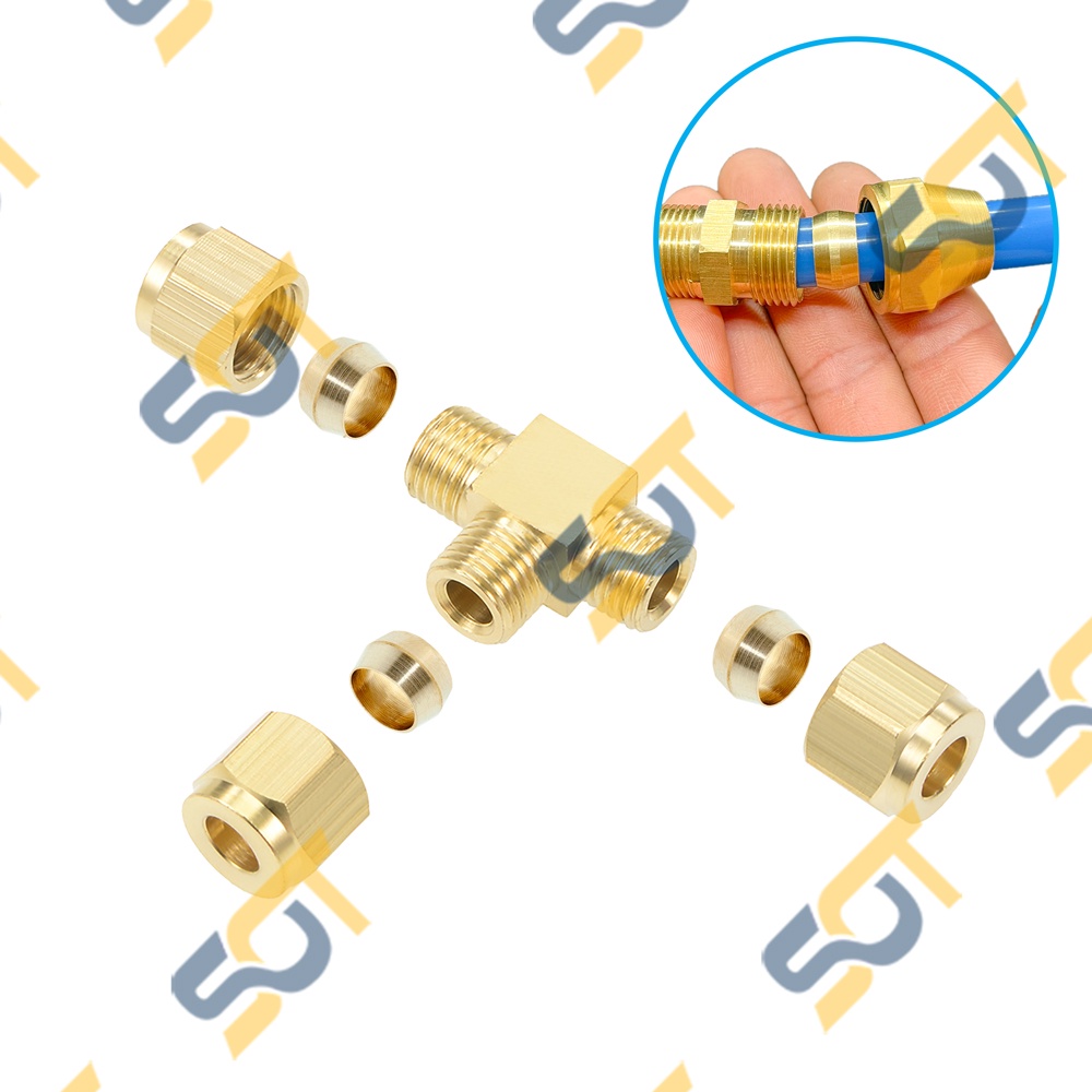 [HẠT BẮP &amp; NHẪN] Tê ba đầu kết nối ống nhựa PU &amp; ống đồng (Brass Compression tee triple union) - T &amp; 3 đầu ren NPT