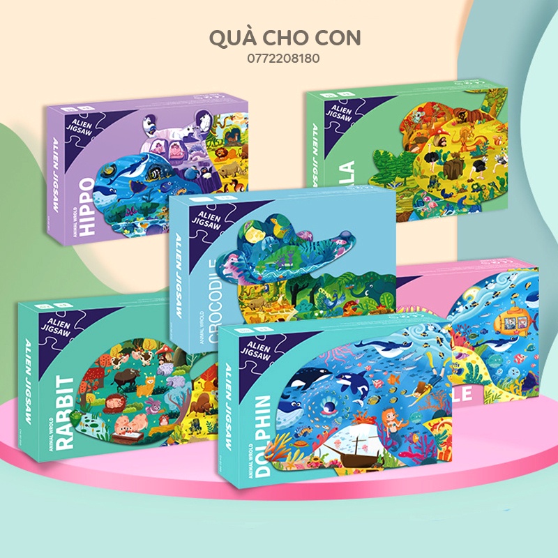 BỘ XẾP HÌNH NGHỆ THUẬT 88 - 154 MẢNH HÌNH CÁ HEO, CÁ SẤU, THỎ, HÀ MÃ, RÙA, GẤU TÚI - HÃNG AILEN JIGSAW