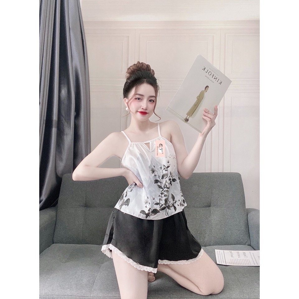 Đồ ngủ sexy - Đồ bộ 2 dây in họa tiết 3D mặc nhà chất satin mềm mịn freesize Linqu Sleepwear