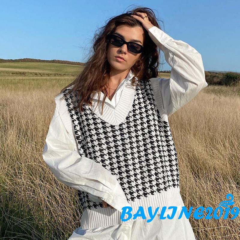 Áo Khoác Len Không Tay Họa Tiết Ca Rô Trẻ Trung Thanh Lịch Dành Cho Nữ