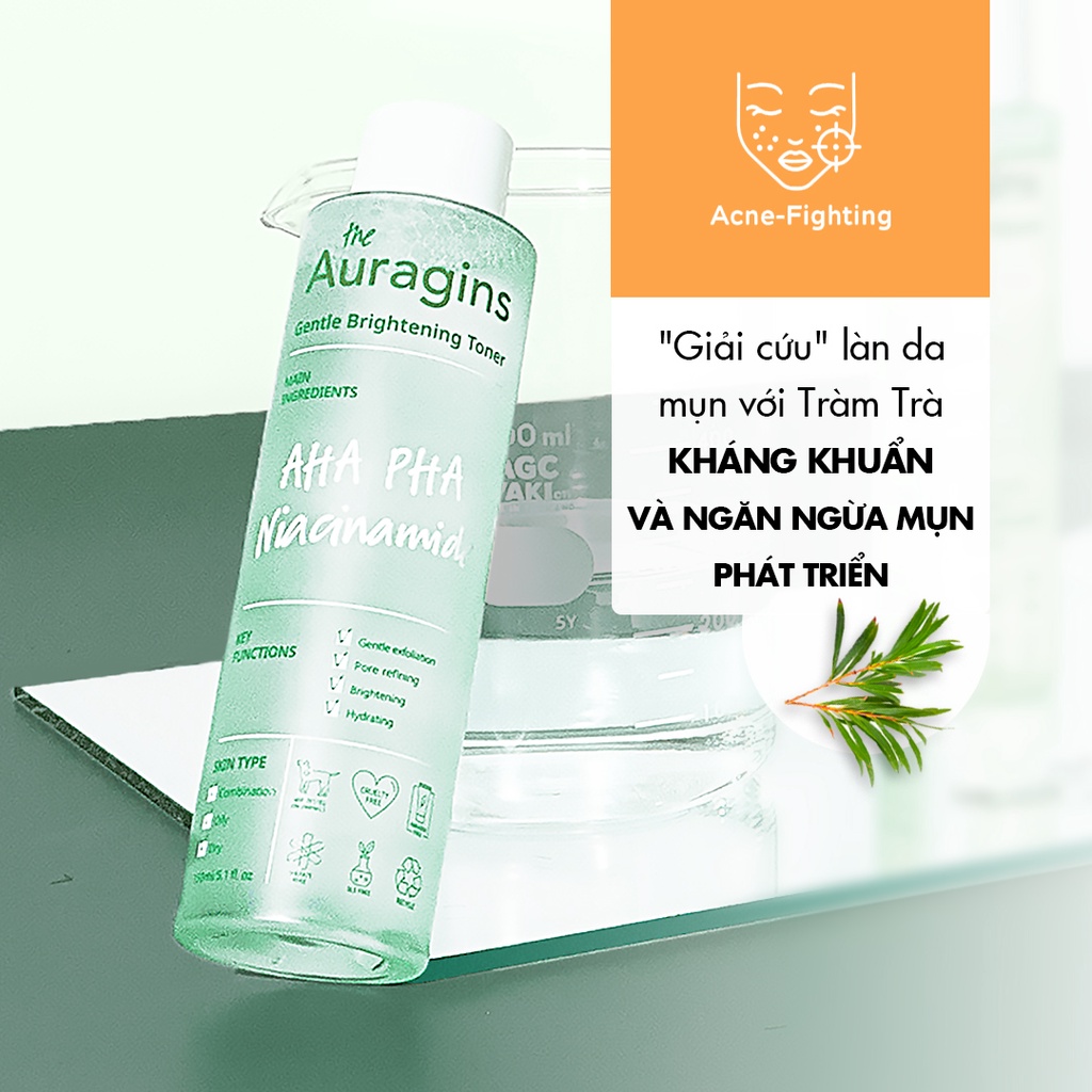 Nước hoa hồng sáng da, ngừa mụn AHA PHA The Auragins Gentle Toner 150ml