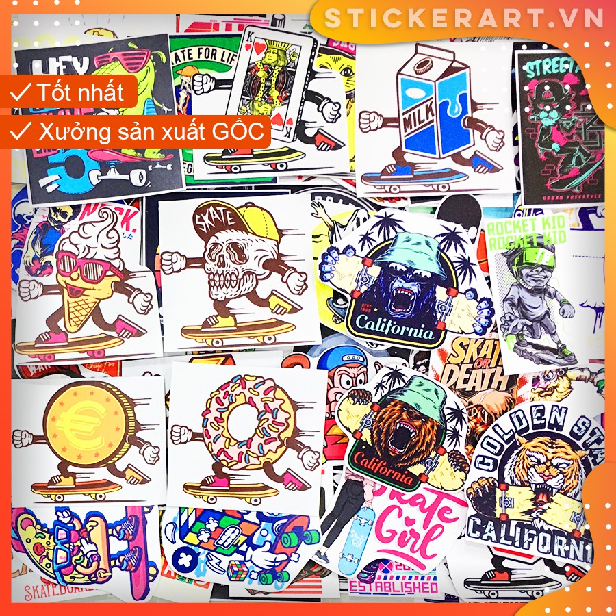 [SKATE] 120 Sticker chống nước/dán xe laptop mũ bảo hiểm vali...