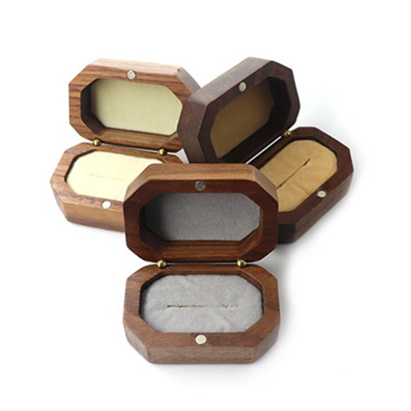 Flgo Túi Đựng Trang Sức Hình Bát Giác Bằng Gỗ Trơn Phối Nhung Mềm Mại