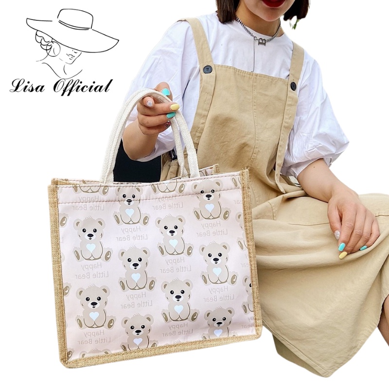 Túi Cói  Lisa Official  Túi Đeo Vai Họa Tiết Gấu Cute Siêu Dễ Thương - SV-8