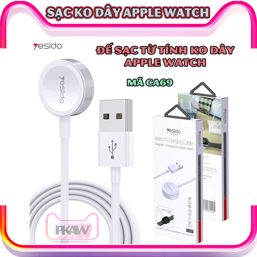 Sạc không dây Apple Watch - Dây cáp sạc nam châm 1 mét chính hãng Yesido cho Apple Watch 6/5/4/3/2/1_CA69