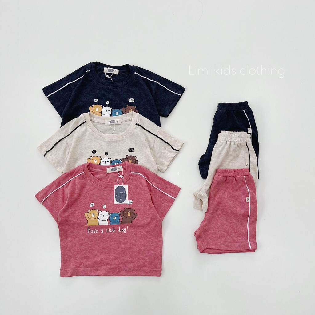 Bộ thun in hình gấu unisex chính hãng beemo cho bé từ 9-23kg-100% cotton siêu thoáng mát.